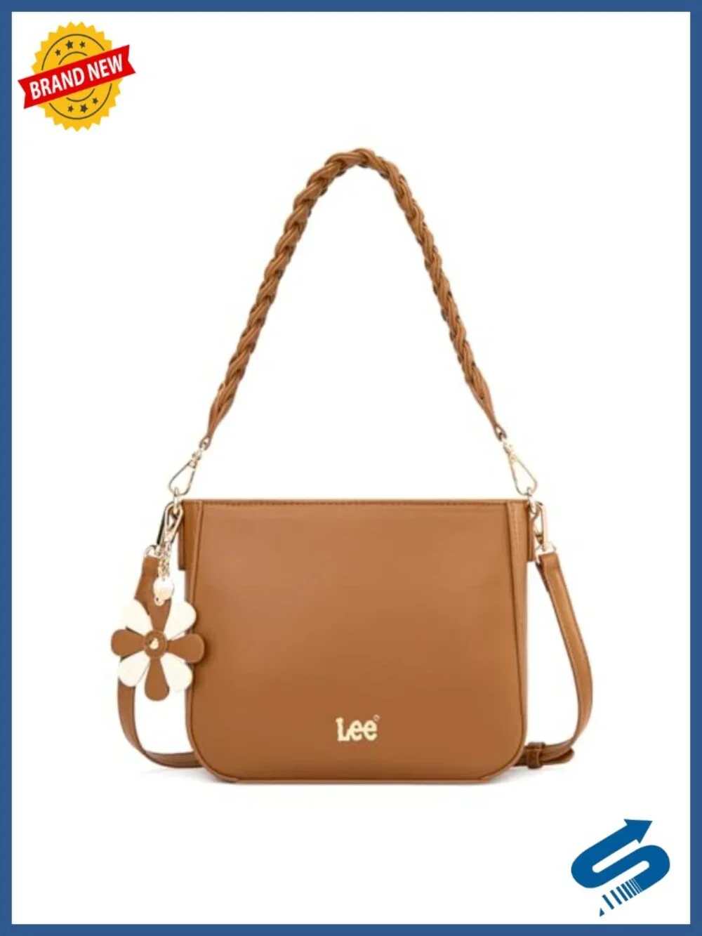 Convertible Shoulder Bag with Detachable Strap & Floral Charm